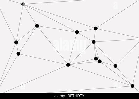 simplified graphic features a sparse arrangement of black dots connected by straight lines, forming a clear and open geometric network on a clean whit Stock Vector