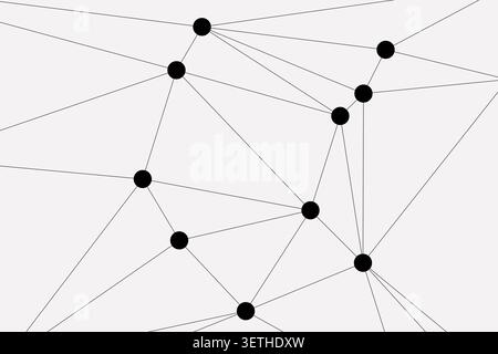 Minimalist abstract background featuring an organized network of black dots connected by lines. Simple geometric pattern suitable for clean, modern, a Stock Vector