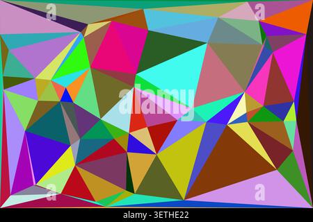 Abstract geometric pattern with colorful triangles creates a vibrant and dynamic background. Modern digital artwork features polygon shapes in various Stock Vector
