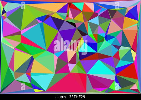 Intricate digital mosaic consisting of multiple colored triangles overlapping in a dense pattern. High energy abstract background with varied hues cre Stock Vector