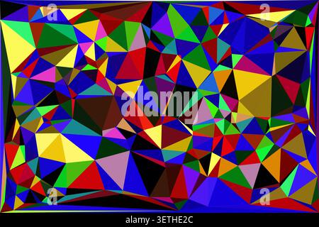 Detailed abstract geometric mosaic. Numerous small polygons and triangles in a variety of bright colors form complex, vibrant visual texture. Stock Vector