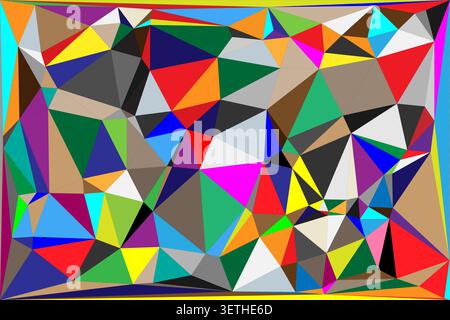 Intricate mosaic of vibrant polygons, mixed geometric shapes, and sharp lines creating a unique abstract pattern for visual impact. Stock Vector