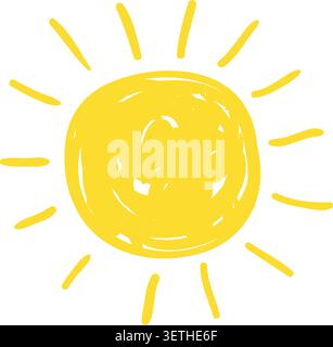 Simple vector sun drawing in flat doodle style for icons and summer graphic designs Stock Vector