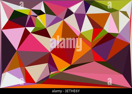 Artistic collection of intersecting triangular planes creates complex depth, vibrant color palette with magenta and amber tones, stylized crystalline Stock Vector