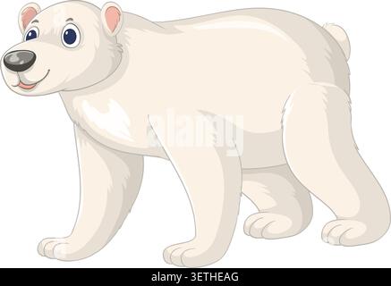 A friendly cartoon polar bear walks forward in a clean vector style with soft shading Stock Vector