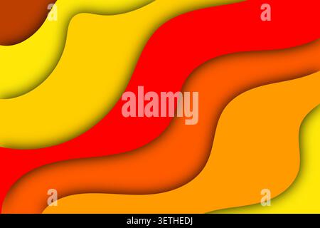 Energetic abstract design with warm colored paper cut waves flowing across canvas. Multicolored layered background for autumn marketing or high energy Stock Vector