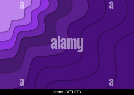 Abstract purple paper cut background with overlapping curved shapes creates a smooth, organic, layered effect. Wavy lines in shades of purple add dept Stock Vector