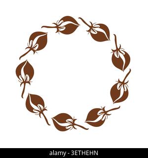 Cotton wreath circular frame element with botanical flower bud. Organic plant line art style. Minimalist nature decoration. Illustration for wedding Stock Vector