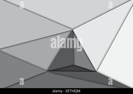 Abstract geometric background with layered grey and white triangles creating a complex, three-dimensional effect. Shadows enhance depth and modern des Stock Vector