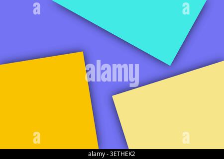 Modern abstract background featuring a creative composition of overlapping geometric shapes. Vibrant yellow, light yellow, turquoise, and purple eleme Stock Vector