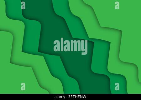 Abstract background with wavy layers of green. Overlapping organic shapes create depth and shadow. Modern, clean, and vibrant visual. Stock Vector