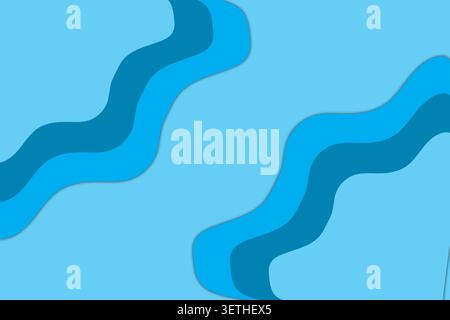 Seamless paper cut background features light blue and darker blue flowing wavy lines, creating an abstract and tranquil pattern. perfect for modern de Stock Vector