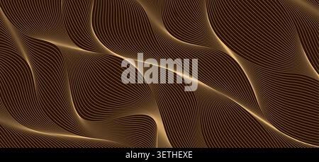 Swoosh golden stripe line waves background, sand or ribbon luxury golden flow pattern. Gold metallic flowing linear streaks. Elegant textured bg, luxury abstract backdrop conveys motion or depth Stock Vector