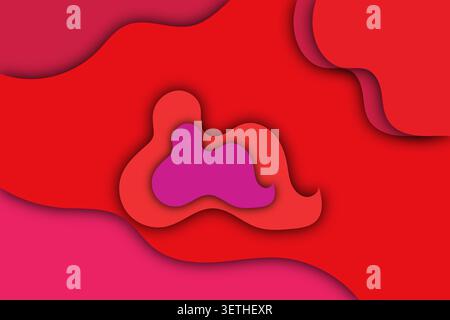 Abstract background with layers of fluid shapes in red and pink hues. Gentle curves and shadows create a sense of depth and organic form. Stock Vector