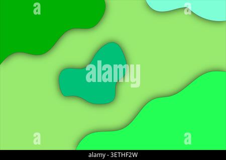 Abstract background features organic layered shapes in varying shades of green, with subtle shadows adding depth and texture. Minimalist and peaceful Stock Vector