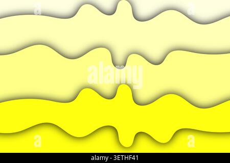 Abstract yellow background with multiple layers of dripping paint effect, smooth liquid textures, and wavy shapes creating a cheerful modern design. Stock Vector