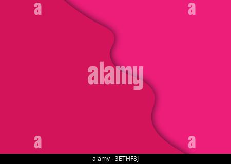 Abstract dark pink and light pink background with elegant wavy line and subtle shadow, minimalist design creating modern paper-cut effect, perfect for Stock Vector