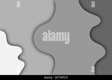 Monochrome abstract background with layered wavy shapes. Paper cut effect with soft shadows. Modern design element with fluid contours. Stock Vector