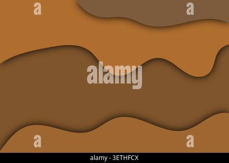 Stacked wavy shapes with drop shadows in earthy brown hues, abstract liquid landscape aesthetic, multilayered paper cut texture, warm professional bac Stock Vector