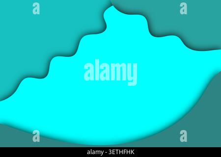 Abstract background features serene turquoise and dark teal wavy layers with paper cut style, creating a calming visual with ample copy space Stock Vector