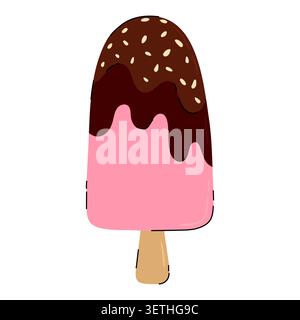 Doodle ice cream popsicle vector illustration. Sweet frozen dessert isolated on white background. Hand drawn popsicle icon drawing Stock Vector