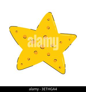 Doodle hand drawn starfish vector illustration. Cartoon yellow sea star isolated on white background. Stock Vector