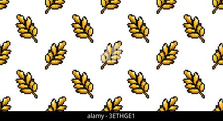 Seamless pixel pattern featuring repeating golden barley ears for brewery themed designs and retro game artwork Stock Vector