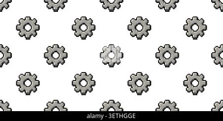 Seamless pixel pattern featuring repeating gear icons for software interfaces technology themes and retro game artwork Stock Vector