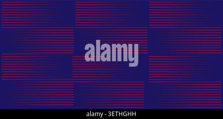 Striking navy blue backdrop with bold red horizontal lines. Rectangular blocks of parallel stripes create modern, geometric, repeating pattern. Clean. Stock Vector
