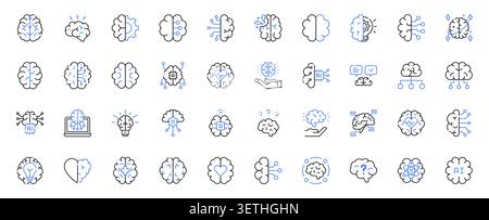 Artificial Intelligence, Machine Learning and Neural Network Line Icons Set Editable Stroke Vector Illustration Stock Vector