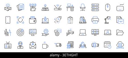 Office Workspace, Business Productivity and Corporate Management Line Icons Set Editable Stroke Vector Illustration Stock Vector