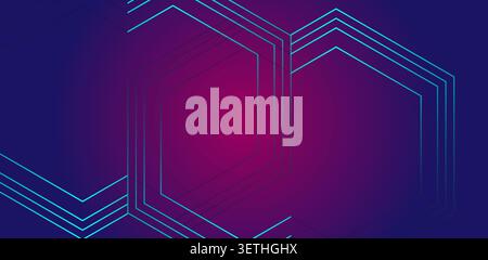 Futuristic abstract purple and blue background featuring intersecting hexagonal neon lines, forming a dynamic geometric pattern ideal for technology a Stock Vector