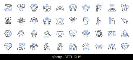 Inclusivity, Accessibility, Diversity and Community Support Line Icons Set Editable Stroke Vector Illustration Stock Vector