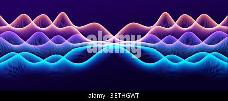 Abstract digital wave, sound wave lines, music equalizer audio waveform. Neon glowing frequency spectrum background for app, banner, poster, cover Stock Vector