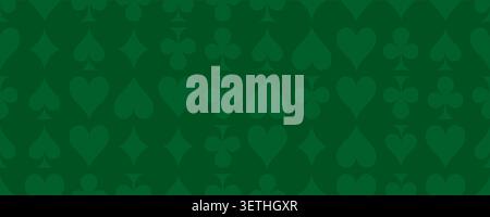 Casino poker suits seamless pattern, spades, hearts, clubs, diamonds texture on felt dark green background. Playing card symbols backdrop for gambling Stock Vector