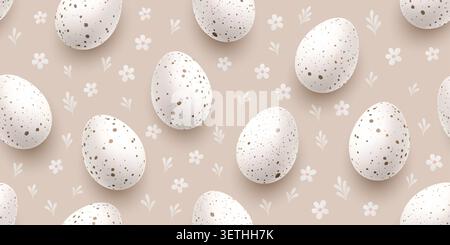 Pink Beige Seamless Easter egg pattern. Elegant spring background featuring colorful decorated eggs, perfect for greeting cards and festive Stock Vector