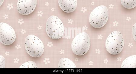 Pink Beige Happy Easter background with realistic 3D eggs in seamless pattern. Vibrant spring design ideal for greeting cards, posters, and seasonal Stock Vector