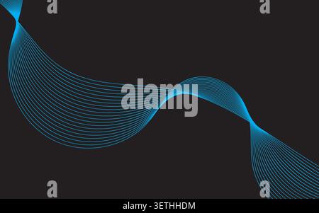 Repeating abstract wave pattern with glowing turquoise lines on dark blue. Seamless, rhythmic, and futuristic design. Suitable for digital backgrounds Stock Vector