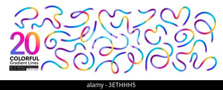 Abstract colorful lines and swirling ribbons create dynamic 3D patterns with gradient waves, perfect for modern graphic design, posters, and vibrant Stock Vector