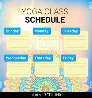 Yoga class schedule template with vibrant design Stock Vector