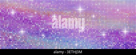 Mirror tiled disco globe sparkles with iridescent reflections. 3D dance sphere features blue color holographic textures perfect for retro club flyers Stock Vector