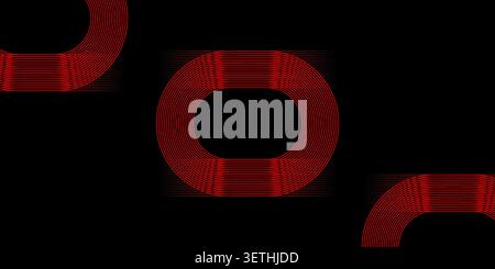Glowing red circles on deep blue backdrop, abstract light energy rings, futuristic digital interface elements, interlaced luminous curves, high contra Stock Vector