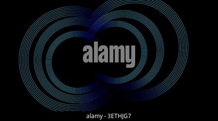 Abstract infinity symbol created with blue circles and lines. Overlapping elements create depth and visual interest. Dark background provides contrast Stock Vector