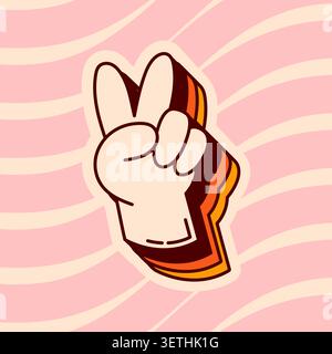 Groovy psychedelic pink picture with peace sign. Stock Vector