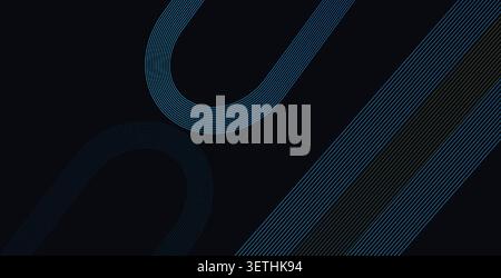 Abstract dark blue background features dynamic curved lines and geometric shapes, creating a modern design suitable for technology, business, or elega Stock Vector