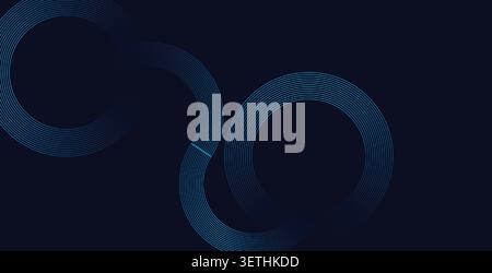 Abstract dark blue background features dynamic gradient circles and flowing lines, creating a modern design suitable for technology, business, or eleg Stock Vector
