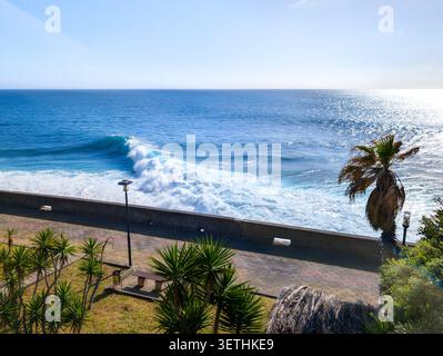 Powerful Atlantic Waves at Coastal Promenade in Jardim do Mar (Madeira; Portugal) Stock Photo