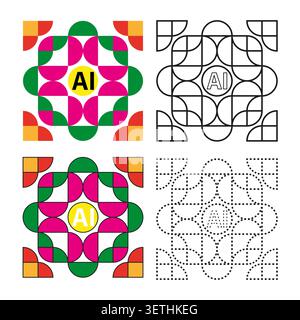 Abstract artificial intelligence geometric pattern logo vector. Great for modern branding and tech software interface design. EPS 10. Stock Vector