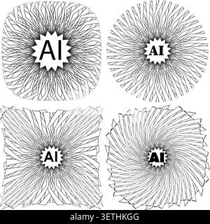 Artificial intelligence symbols with abstract radial patterns vector Perfect for tech branding and software UI interfaces EPS 10. Stock Vector