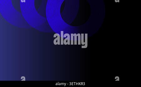 Minimalist composition featuring concentric indigo blue arcs on deep black backdrop. Dynamic motion design elements showcase professional aesthetic fo Stock Vector